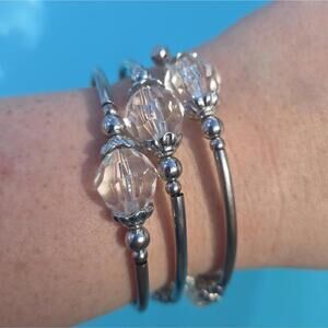 Silver Tone Faceted Stacking Wire Wrap Bracelet